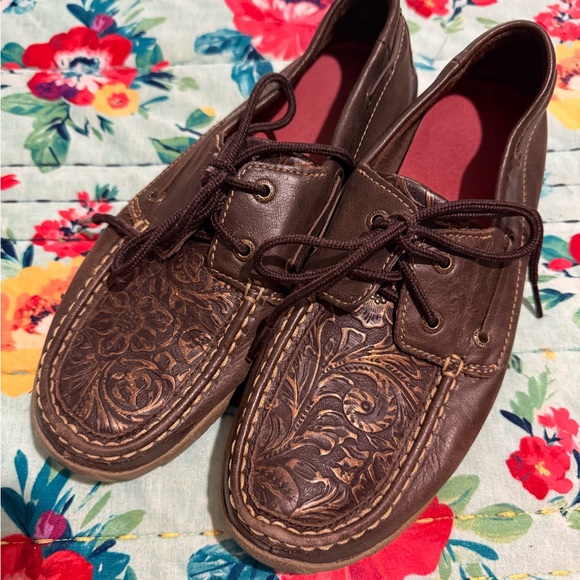 Twisted X Brown Floral Moccasins - Picture 1 of 5